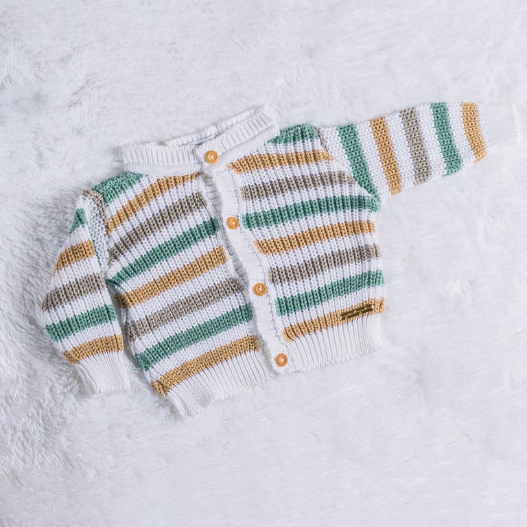 Casaquinho Tricot Listra Verde/Bege