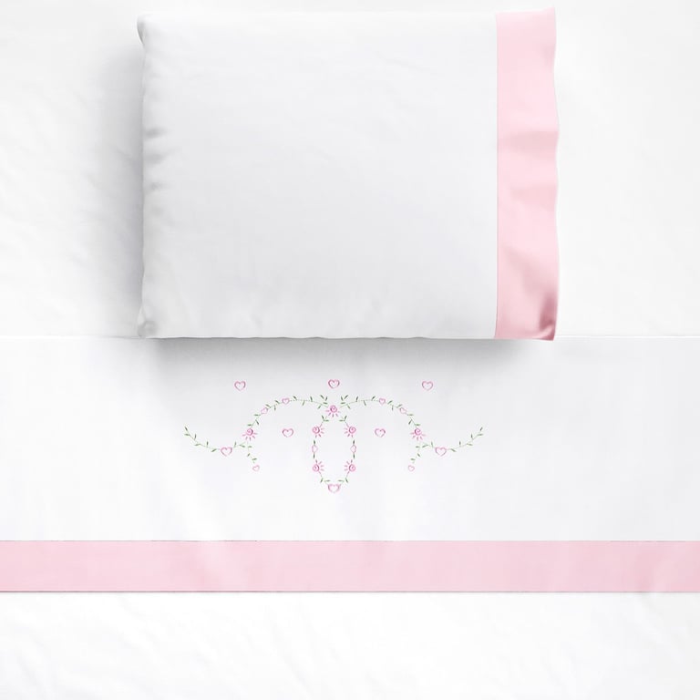 Jogo de Lençol Berço Bordado Alice Rosa 3 peças