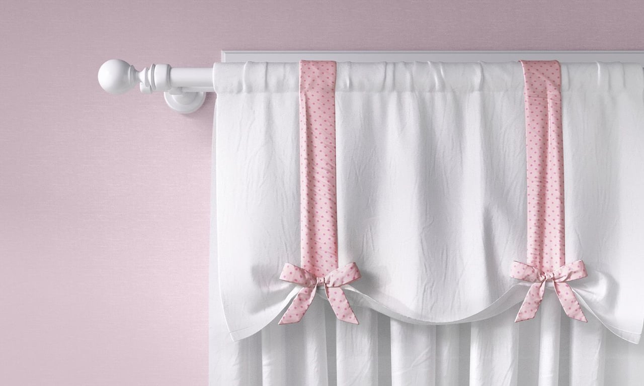 Cortina Branco/Rosa com Laços Poá — vista alternativa