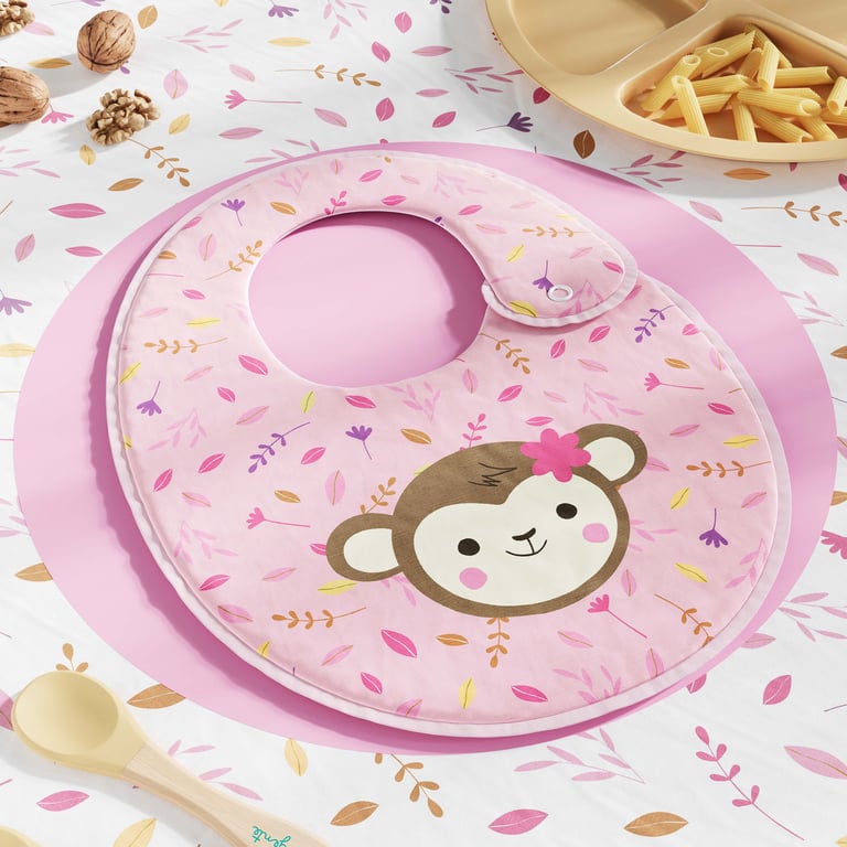 Babador Macaquinha Selva Baby Rosa