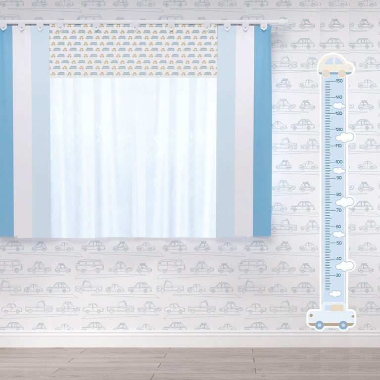 Régua Crescimento Adesivo de Parede Carrinhos Azul e Bege