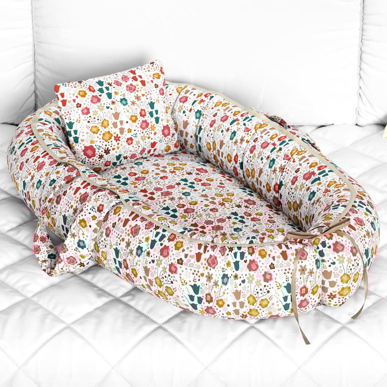 Ninho para Bebê Redutor de Berço Florido Bege 80cm