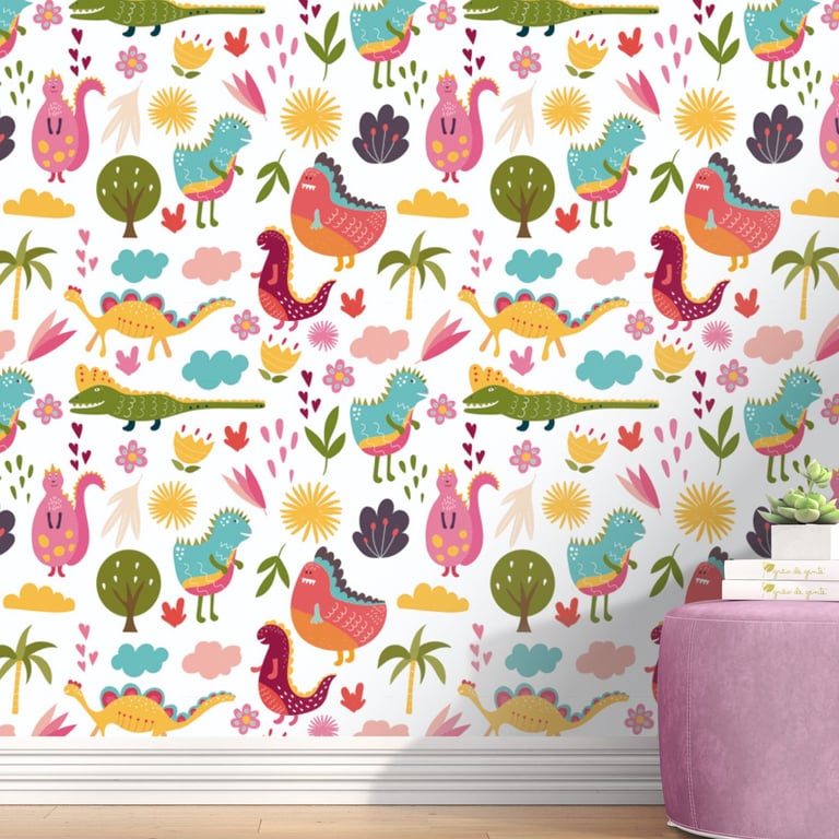 Papel de Parede Jardim dos Dinossauros Multicolorido 3m