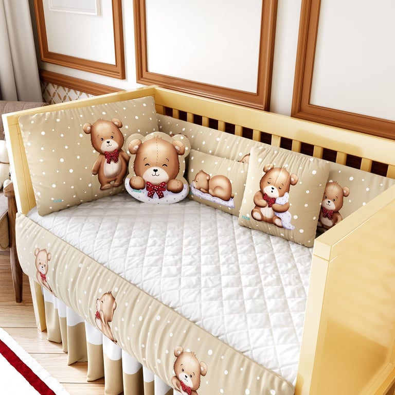 Kit Berço Ursinho Vintage Poá Bege — vista alternativa