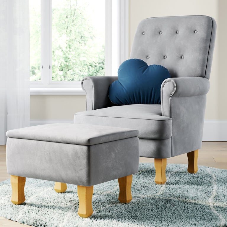 Poltrona Amamentação Laura Balanço Areia + Puff