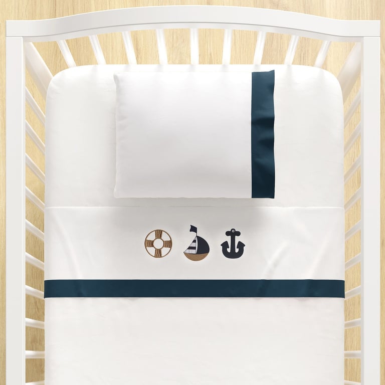 Jogo de Lençol Berço Bordado Marinheiro 3 peças