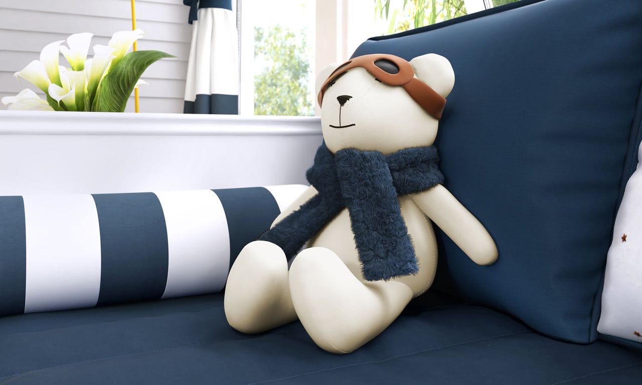 Ursinho Aviador com Óculos e Cachecol Azul Marinho 50cm