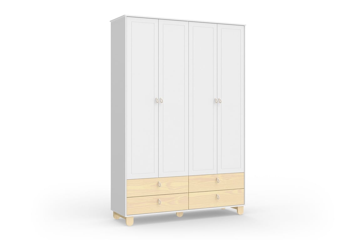 Guarda Roupa Infantil Branco Soft/Natural 4 Portas Rope Natural
