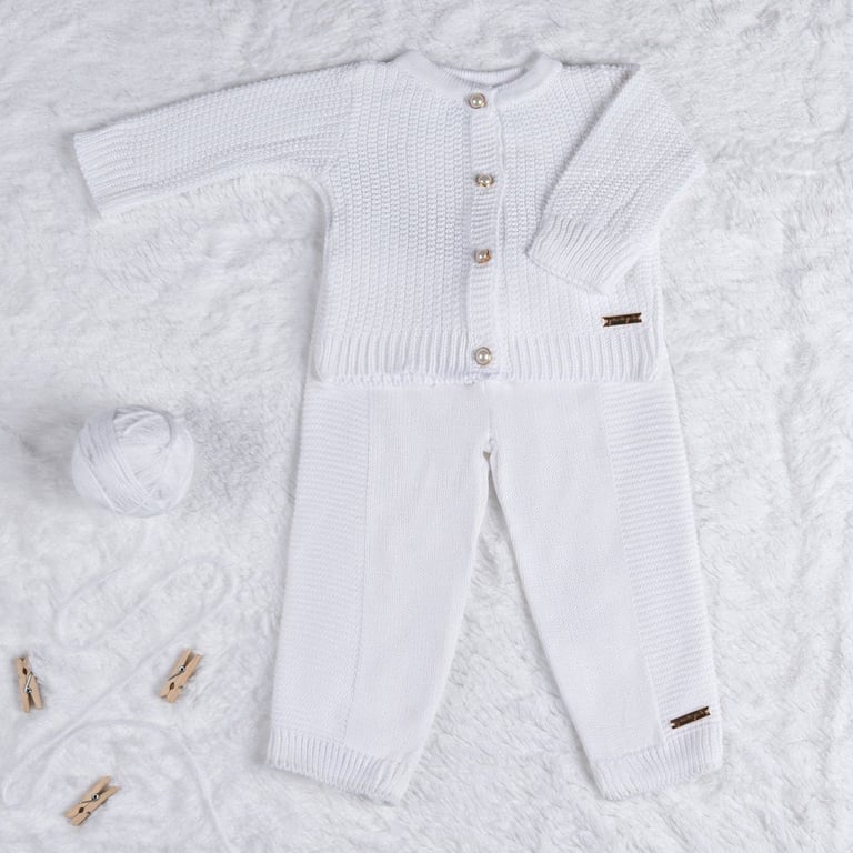 Saída Maternidade Tricot Calça e Casaquinho Branco Chantilly 02 Peças