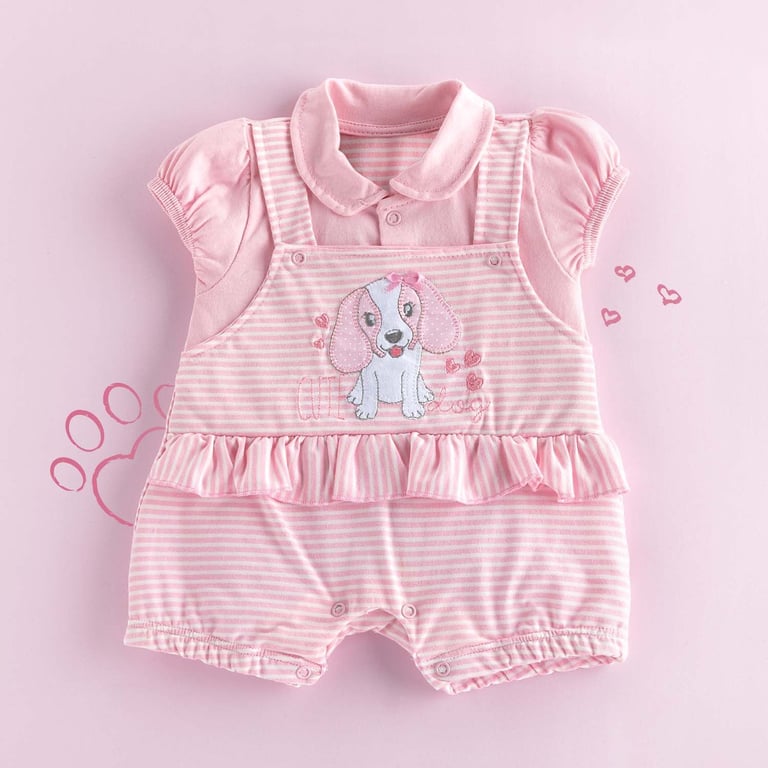 Macacão Jardineira Cachorrinho Rosa — vista alternativa