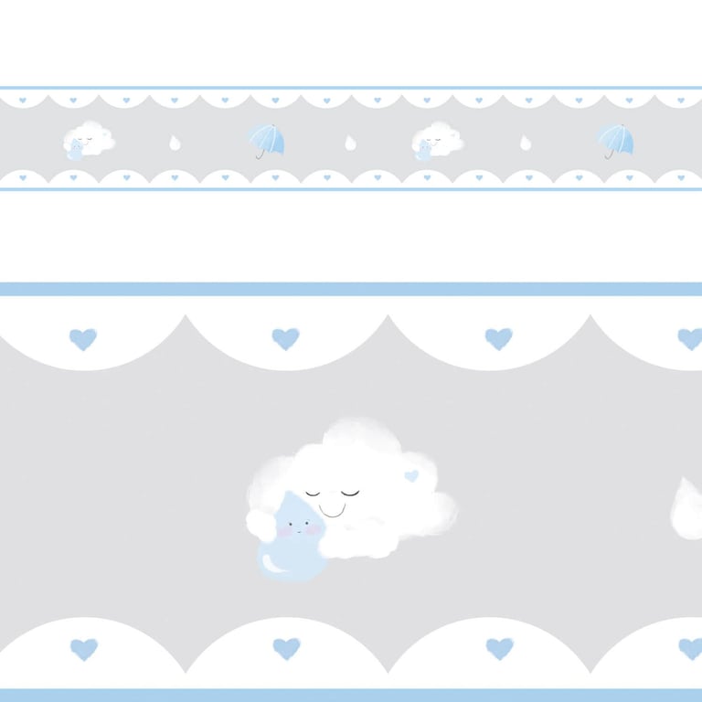 Faixa Adesiva de Parede Aquarela Chuva de Amor Cinza/Azul