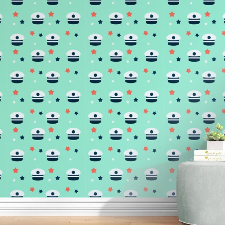 Papel de Parede Quepe de Piloto e Estrela Verde Água 3M