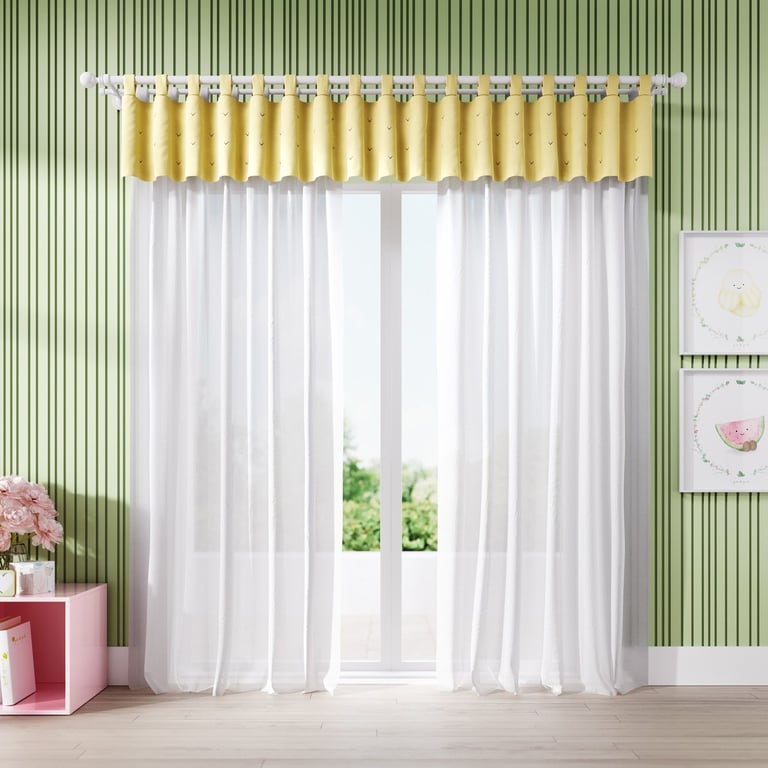 Cortina Bordada Abacaxi Amarelo