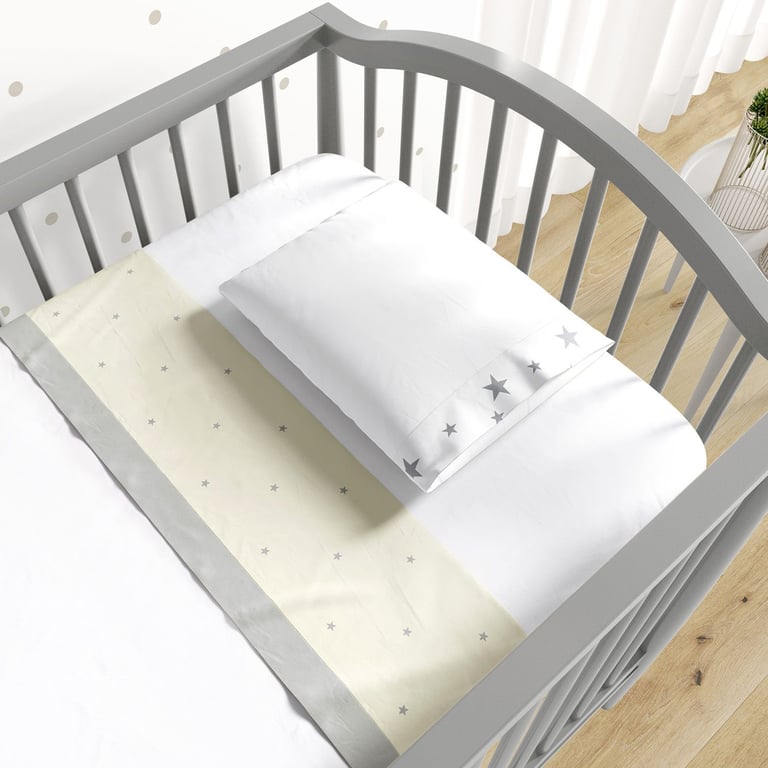 Jogo de Lençol Berço Estrelas Bege e Cinza 3 peças — vista alternativa