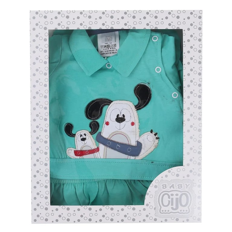 Saída Maternidade Baby Gijo em Meia Malha Dog Verde 2 Peças — vista alternativa