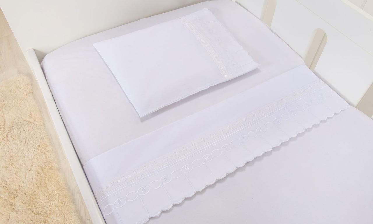 Jogo de Lençol Mini Berço Bico Flor Branco