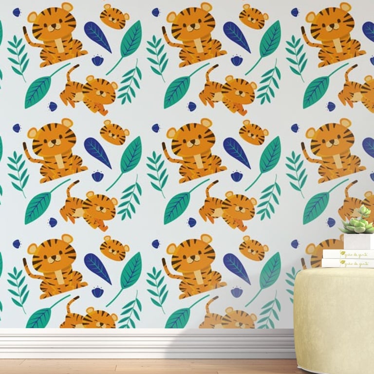 Papel de Parede Tigres e Folhas 3m