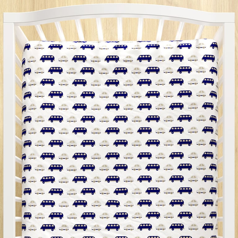 Lençol Berço com Elástico Carrinhos Azul Marinho — vista alternativa