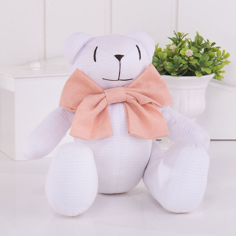 Ursa Branca com Maxi Laço Rosé 34cm