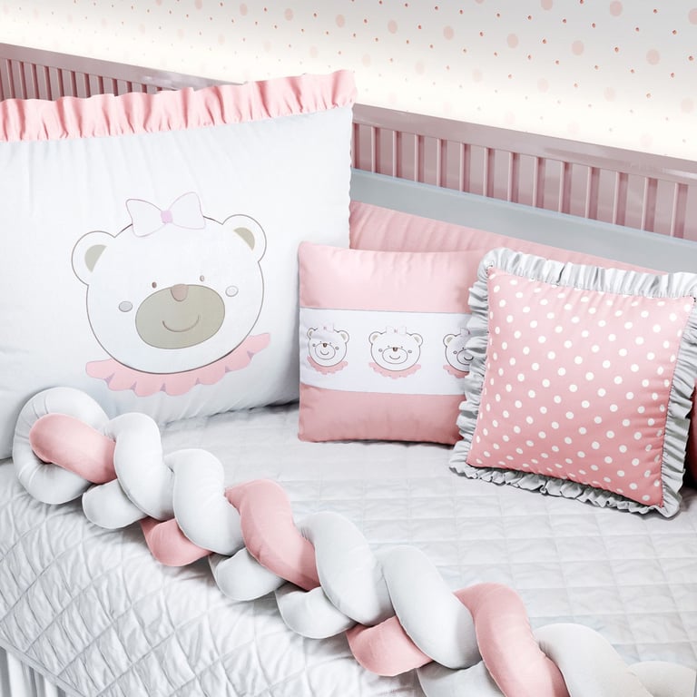 Kit Berço Trança Ursinha Rosa