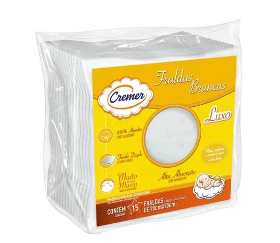 Fralda de Pano Cremer Luxo 15 Unidades