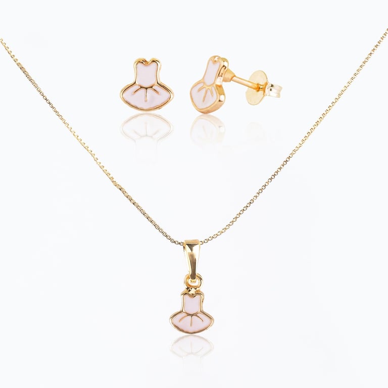 Conjunto Infantil Colar e Brincos Vestido de Bailarina Ouro