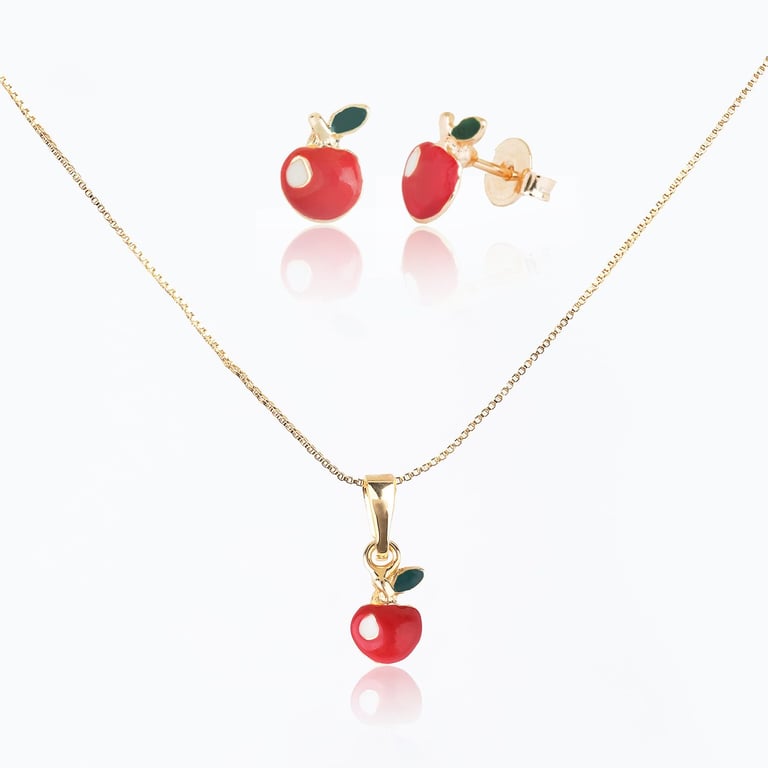 Conjunto Infantil Colar e Brincos Maçã do Amor e Ouro