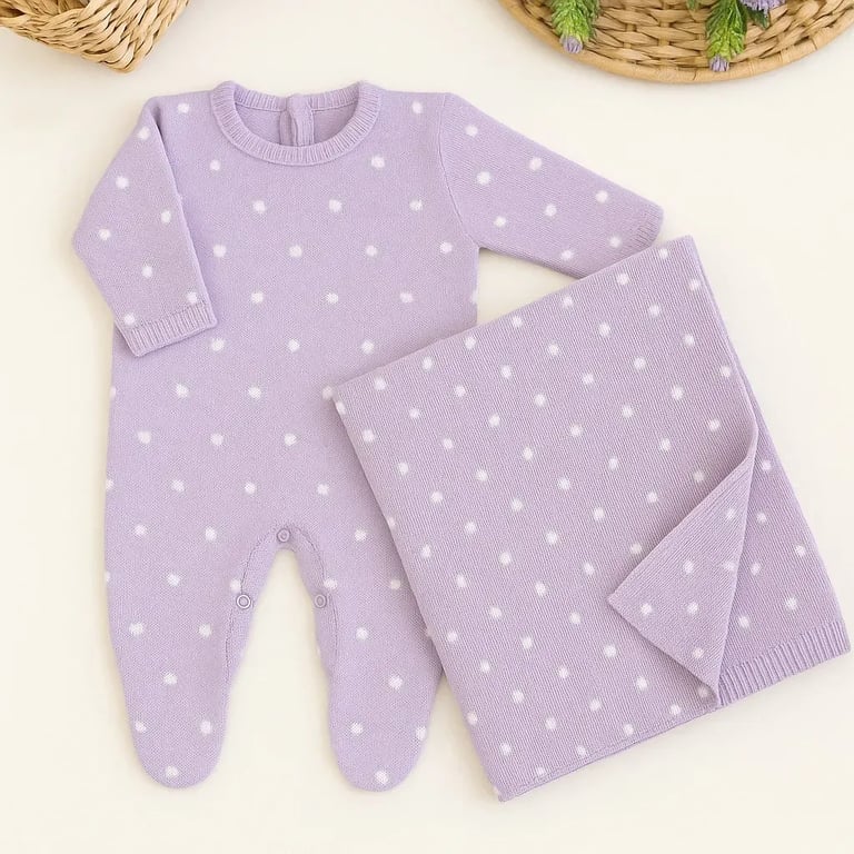 Saída Maternidade Tricot Poá Lilás P