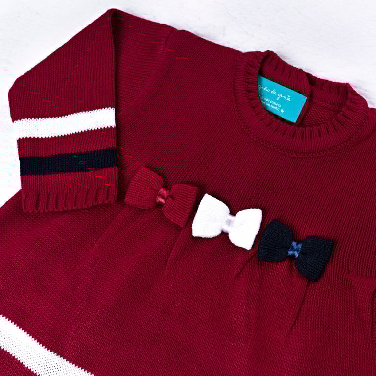 Saída Maternidade Tricot Vestido e Calça Navy Azul Marinho e Vermelho 03 Peças — vista alternativa