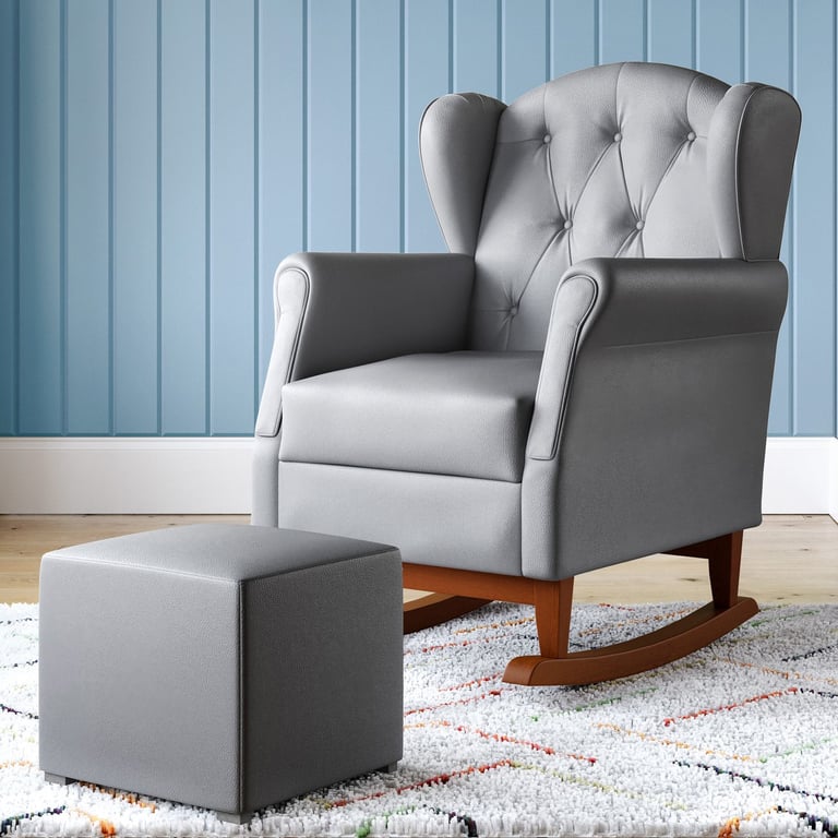 Poltrona Amamentação Leticia Balanço Creme + Puff