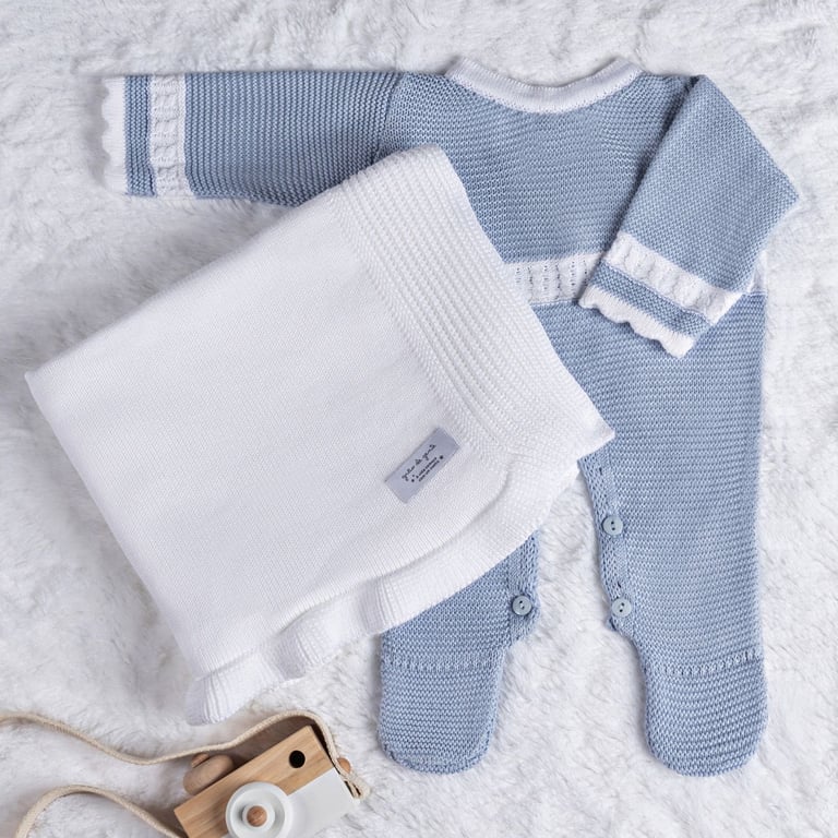 Saída Maternidade Tricot Macacão Azul Topázio 02 Peças