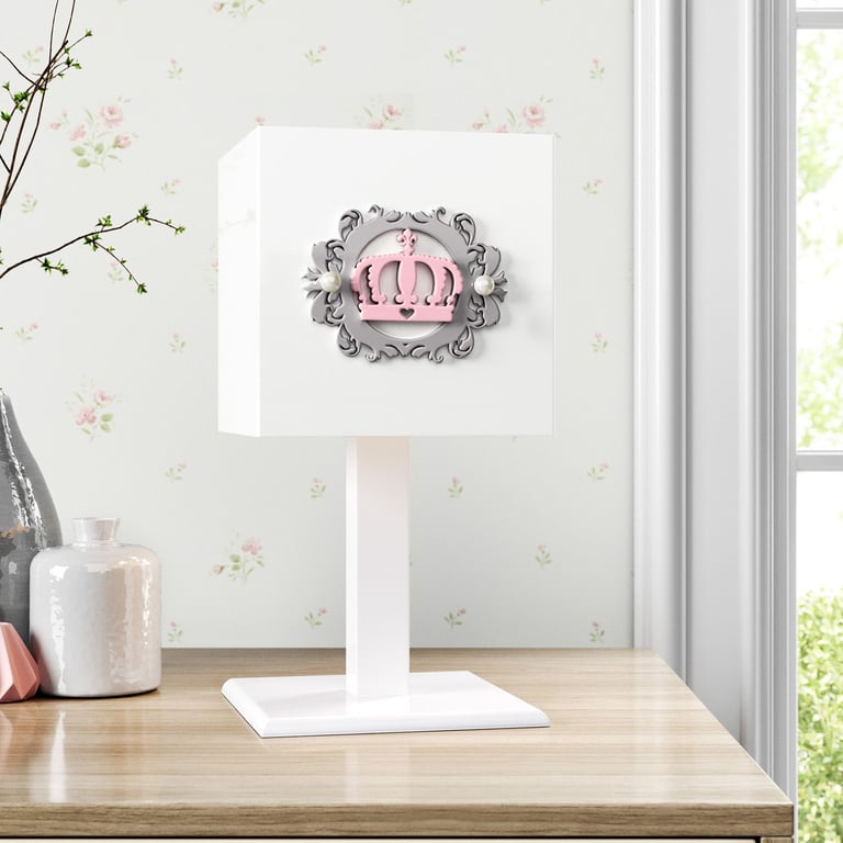 Abajur MDF Coroa Arabesco Rosa e Cinza