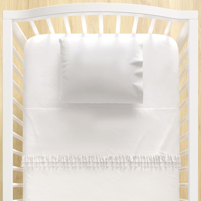 Jogo de Lençol Berço Babado e Renda Branco 3 Peças