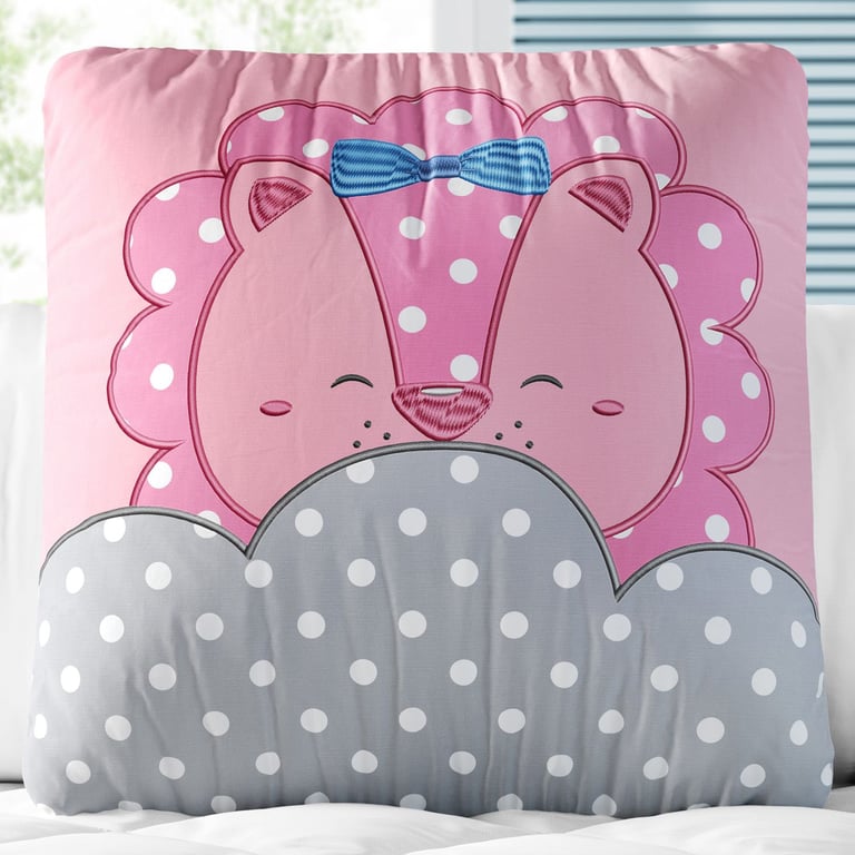 Almofada Quadrada Leoa Rosa Poá 30cm