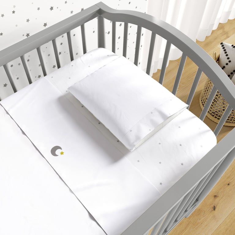 Jogo de Lençol Berço Bordado Céu de Estrelas Cinza 3 peças — vista alternativa