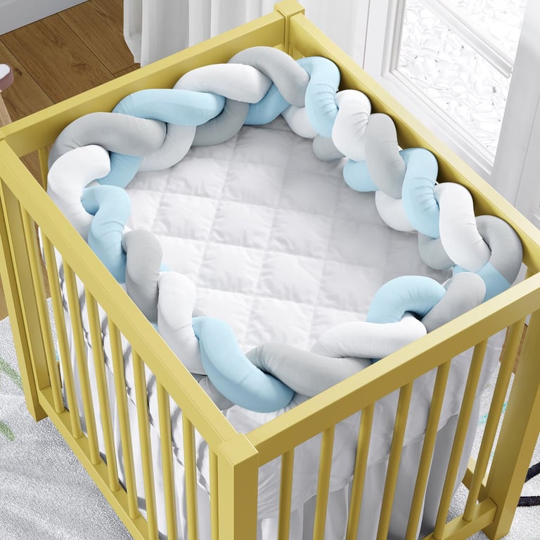 Trança Lateral Para Mini Berço Branco Azul e Cinza 2,28M