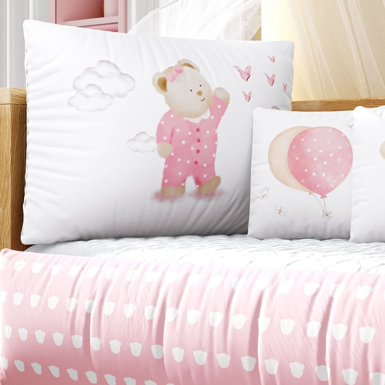 Kit Berço Ursinha de Pijama Rosa