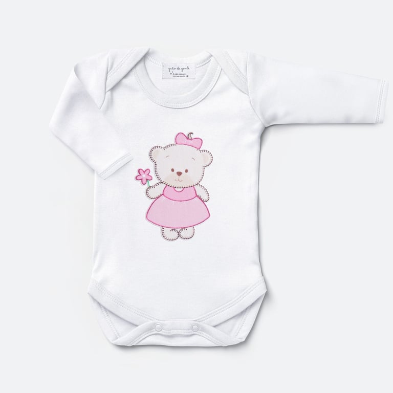 Body Manga Curta Ursinha Bebê Rosa Tam P