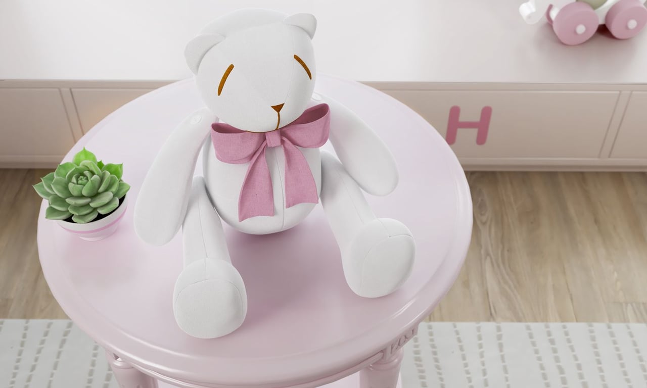 Ursinha Branca com Laço Rosa 25cm