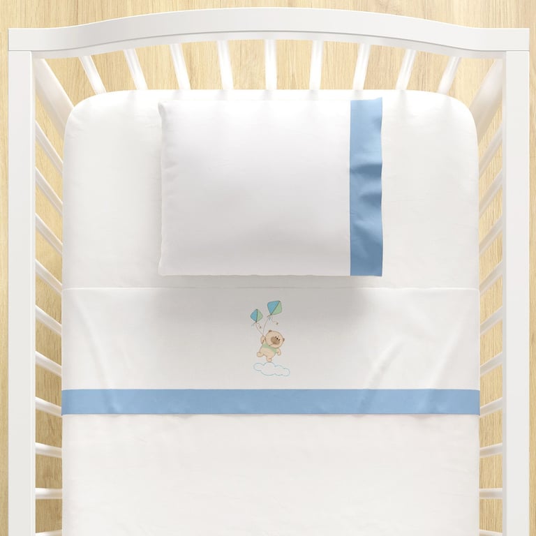 Jogo de Lençol Berço Bordado Ursinho Nino 3 peças