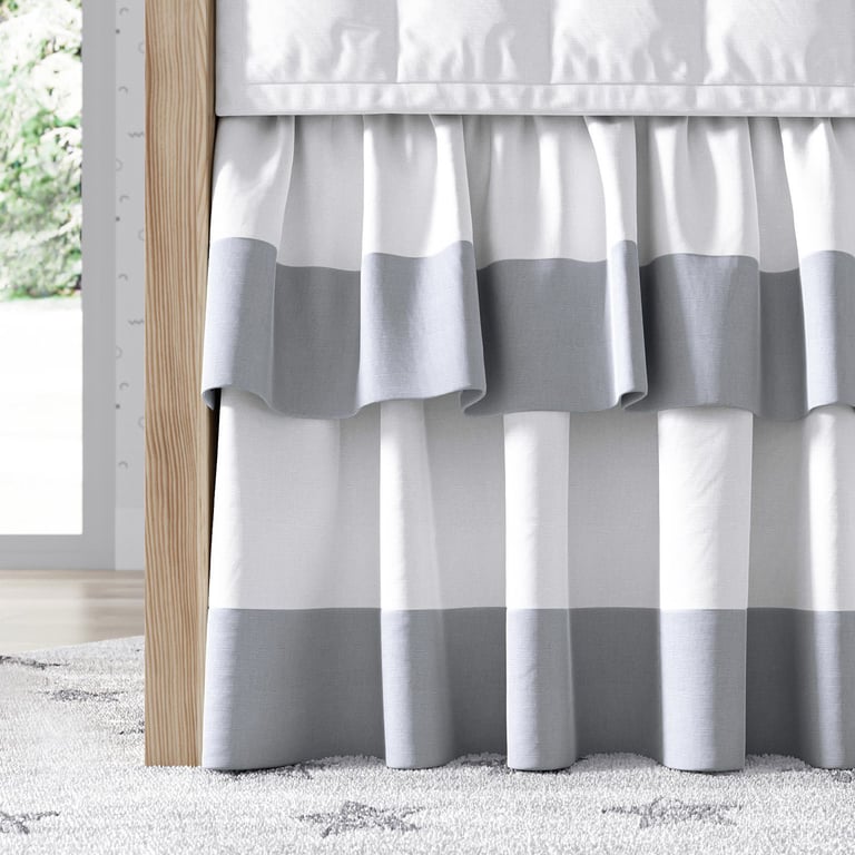 Saia de Berço Babado Duplo Branco e Cinza