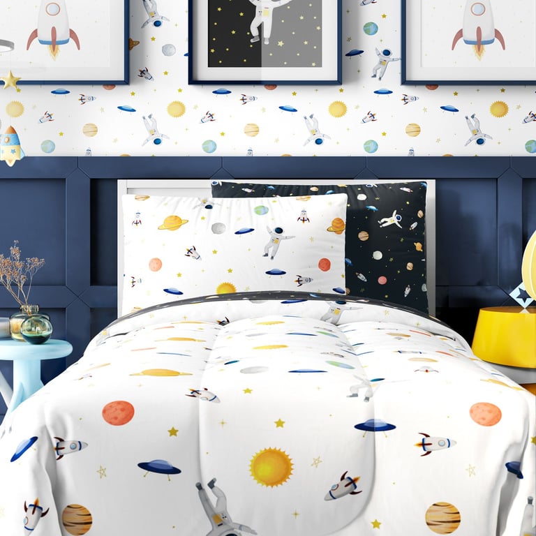 Kit Cama Infantil Solteiro Astronauta Branco e Preto — vista alternativa