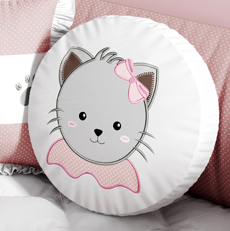 Almofada Redonda Gatinha Rosa 35cm