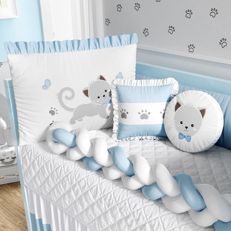 Kit Berço Trança Gatinho Azul