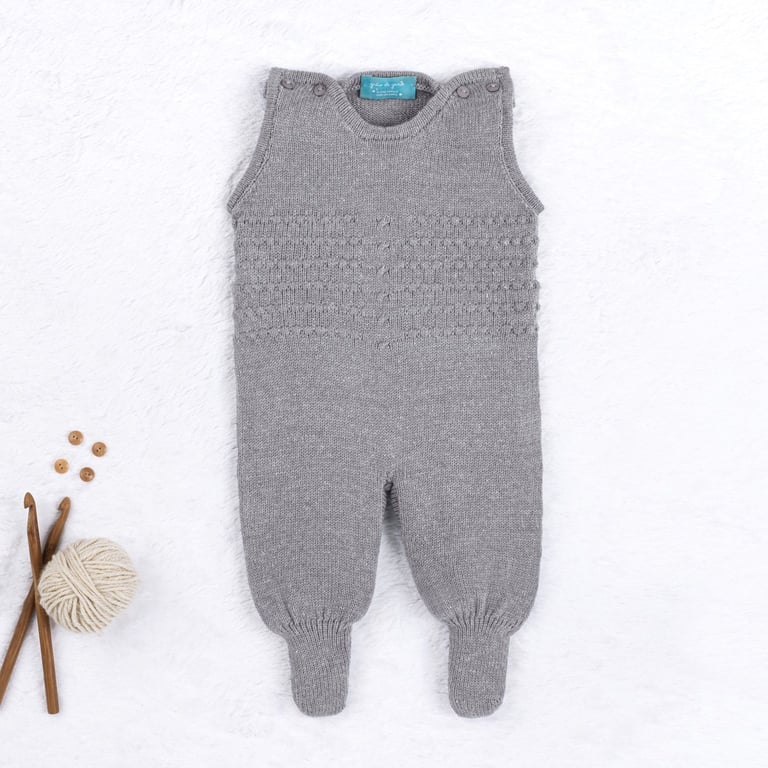 Saída Maternidade Tricot com Macacão e Body Requinte Cinza 03 Peças