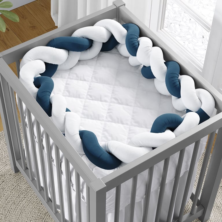 Trança Lateral Para Mini Berço Branco e Azul Marinho 2,28M