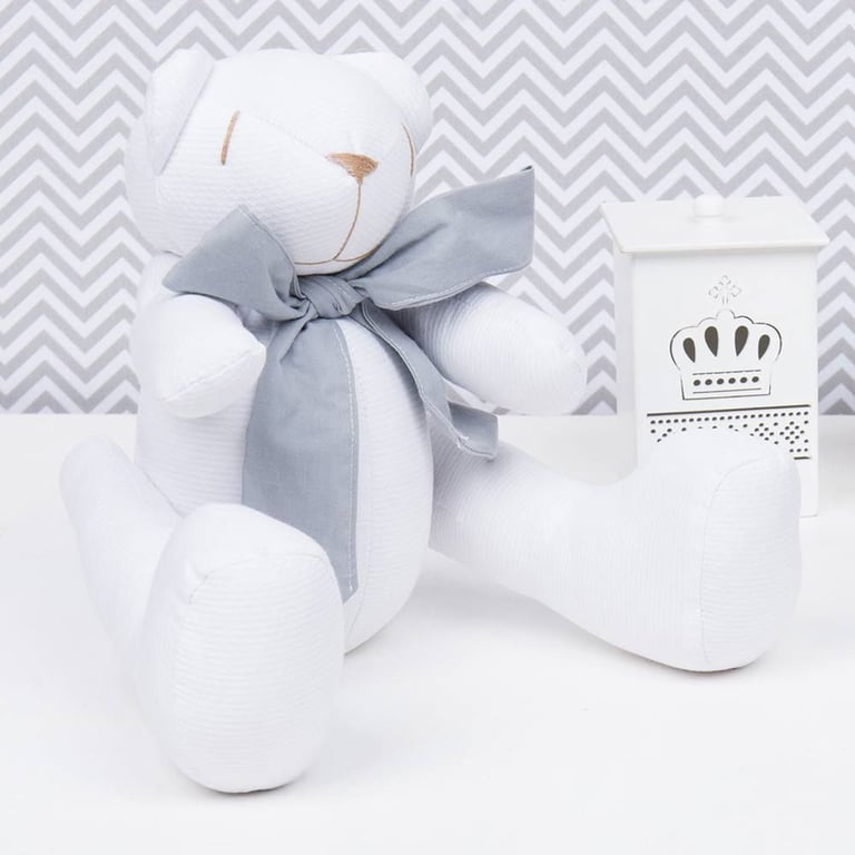 Urso Branco com Laço Cinza Escuro 34cm