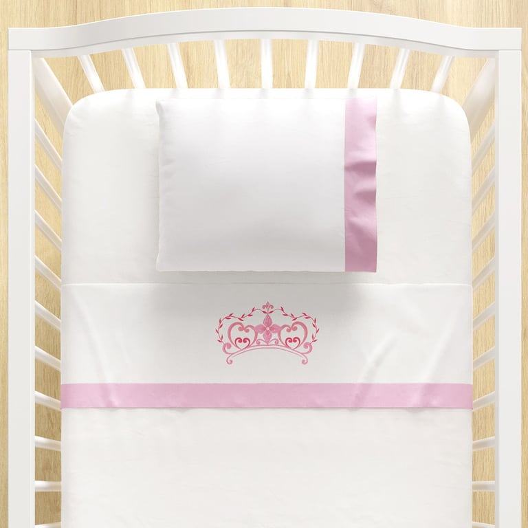 Jogo de Lençol Berço Bordado Coroa 3 peças
