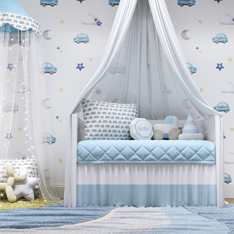 Kit Berço Trança Carrinhos Azul e Bege — vista alternativa