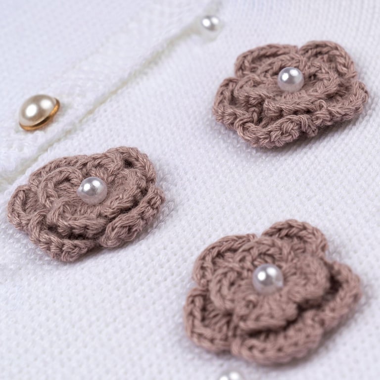 Saída Maternidade Tricot Ladylike Flor e Pérola Nude Rosé 03 Peças